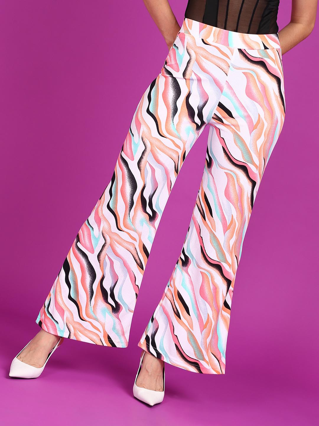 

Popwings Women Printed Relaxed High-Rise Trousers, White