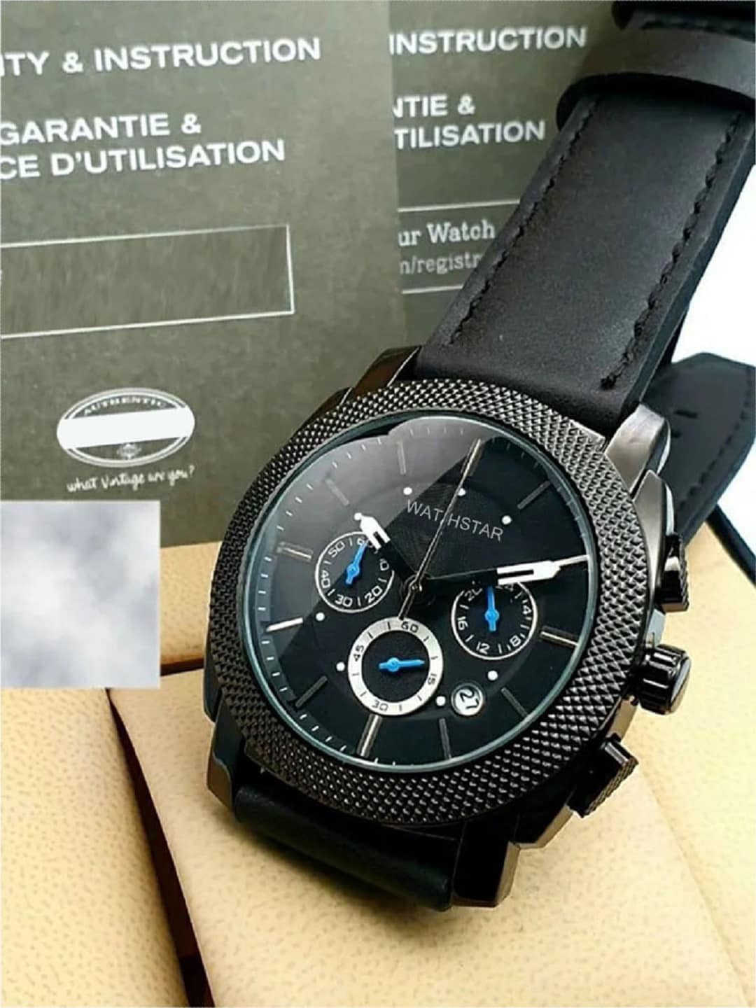 

WATCHSTAR Men Patterned Dial & Leather Straps Analogue Watch FL Black1, Black