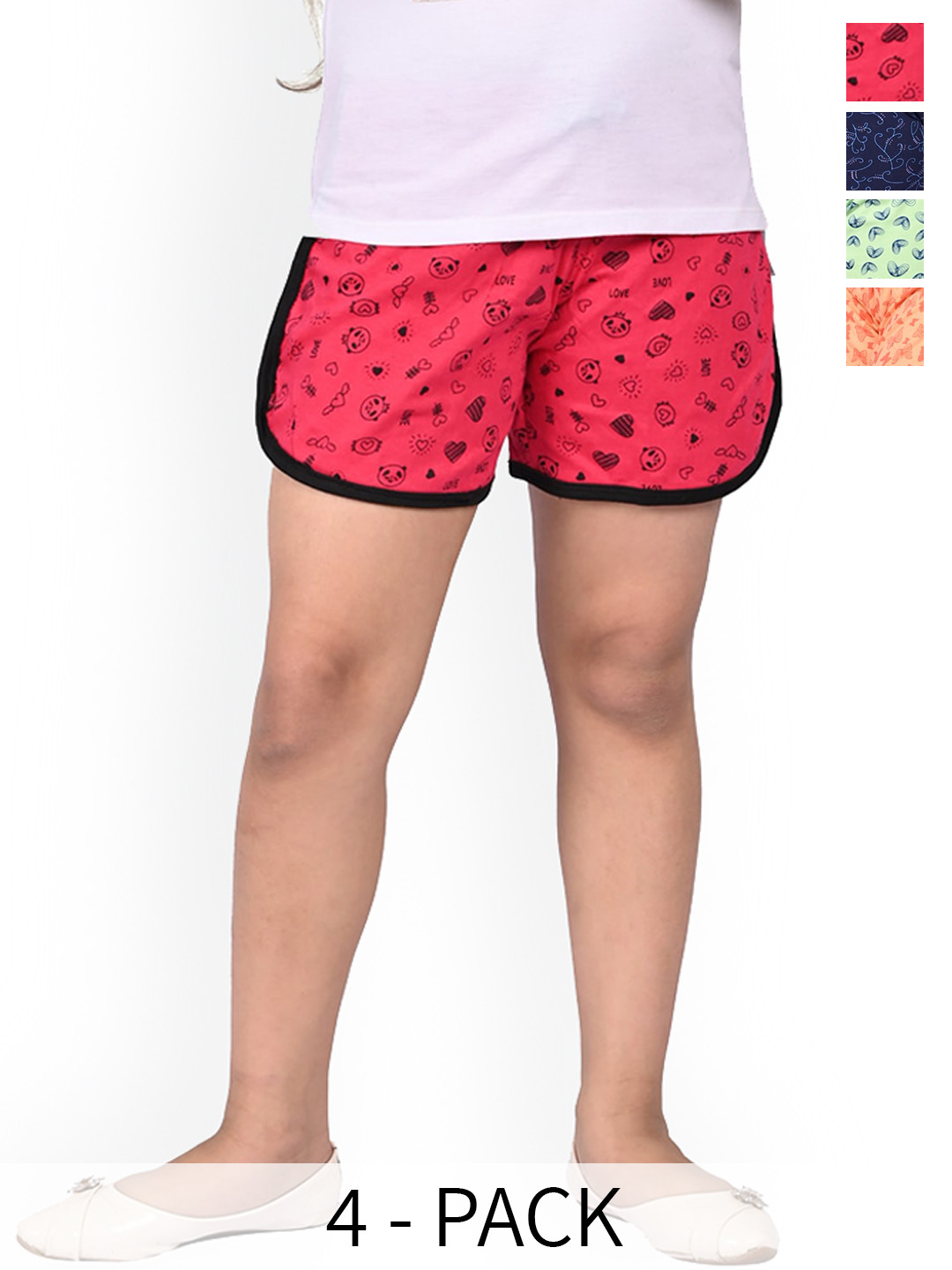 

BAESD Girls Pack of 4 Conversational Printed High Rise Cotton Shorts, Pink