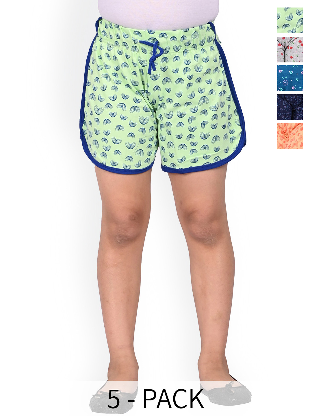 

BAESD Girls Pack of 5 Floral Printed High Rise Cotton Shorts, Green