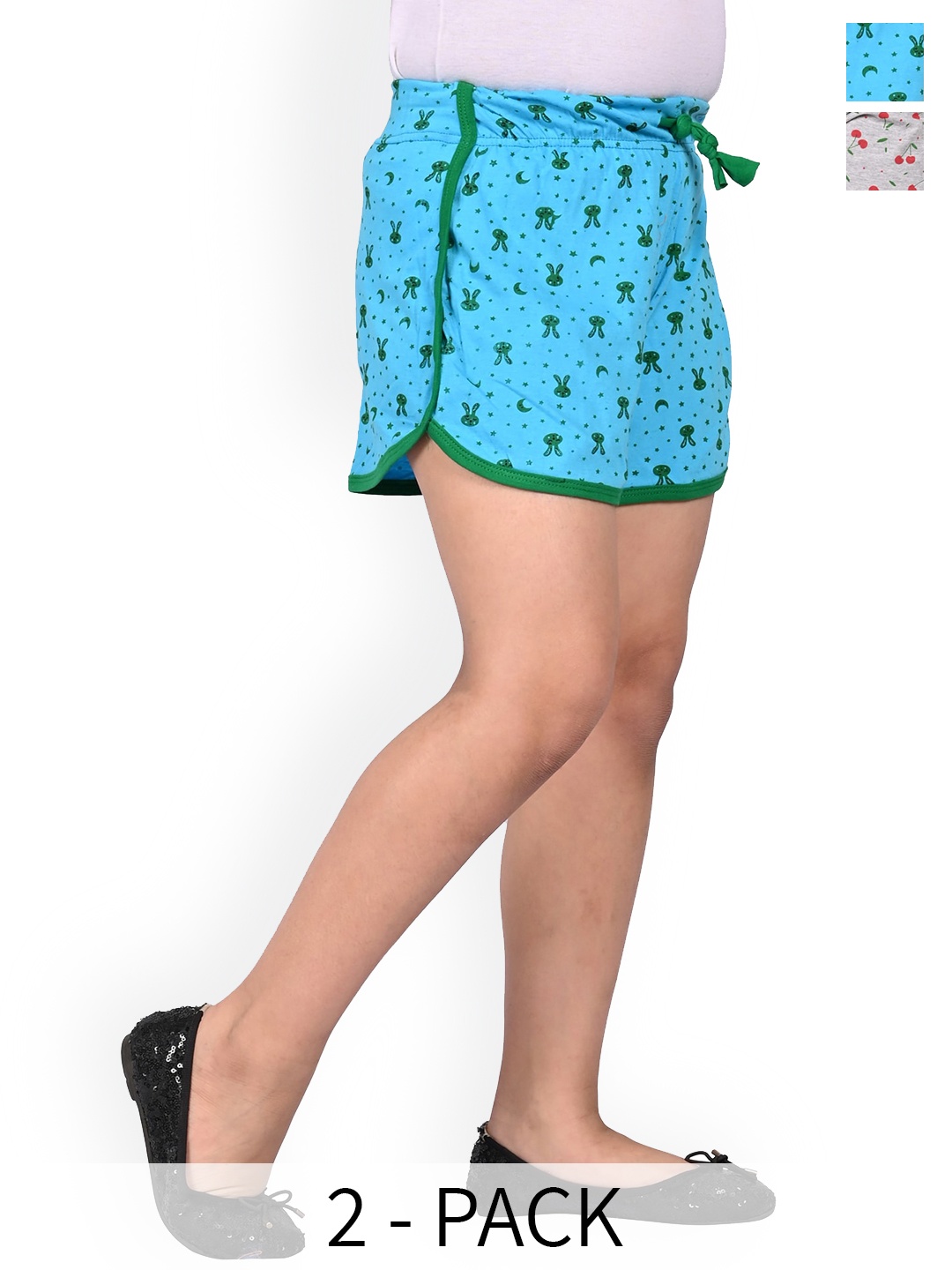 

BAESD Girls Pack of 2 Floral Printed Cotton High-Rise Shorts, Blue