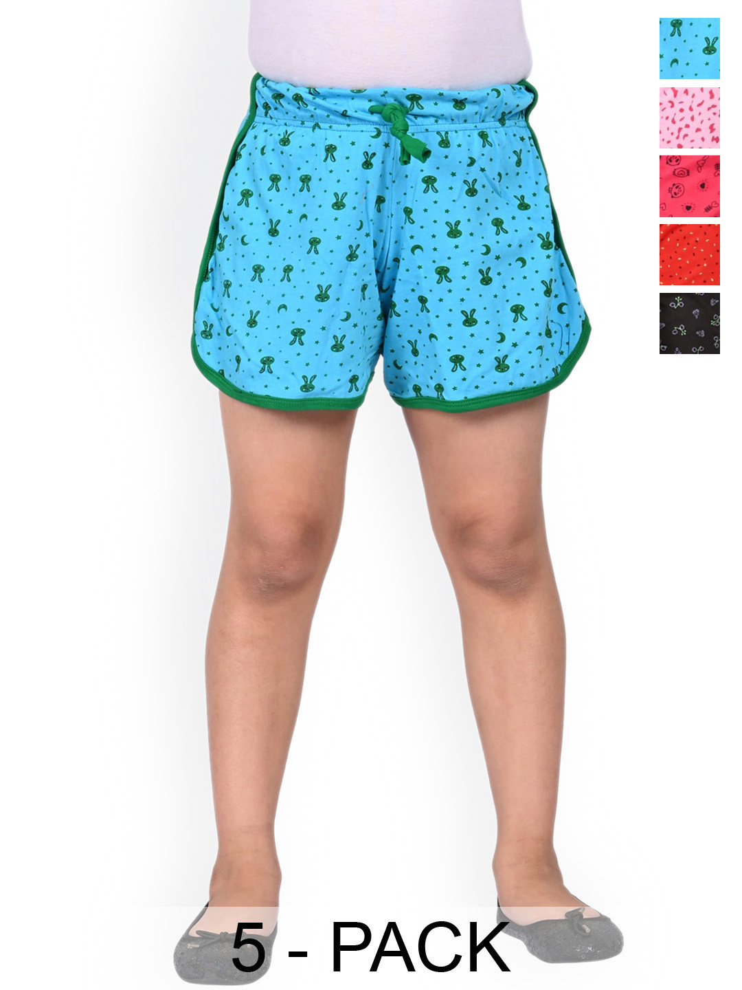 

BAESD Girls Pack Of 5 Floral Printed High-Rise Cotton Hot Pants, Blue