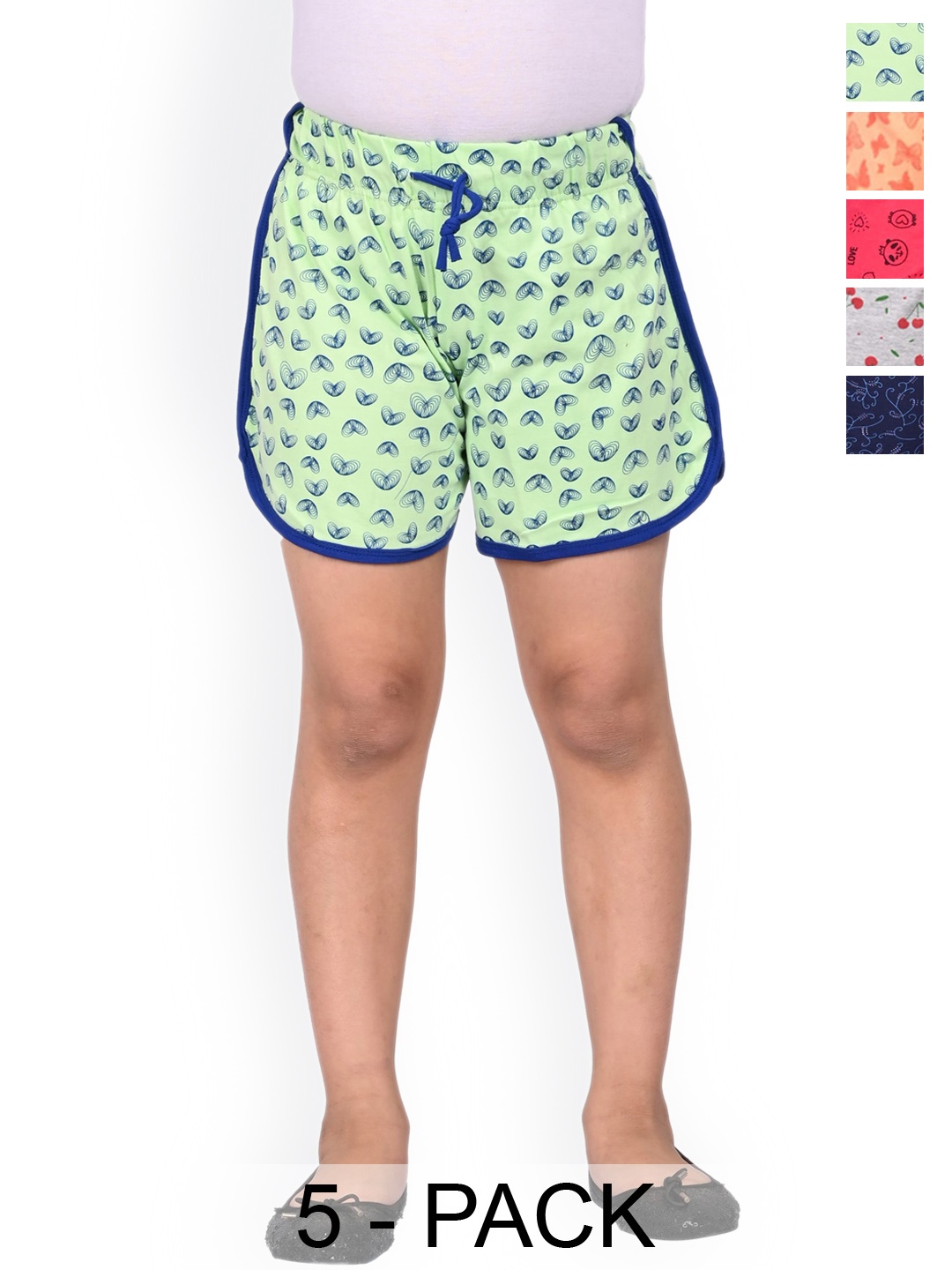 

BAESD Girls Pack Of 5 Printed Cotton High-Rise Shorts, Green