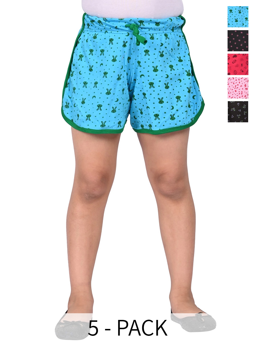 

BAESD Girls Pack of 5 Abstract Printed Cotton High-Rise Shorts, Blue