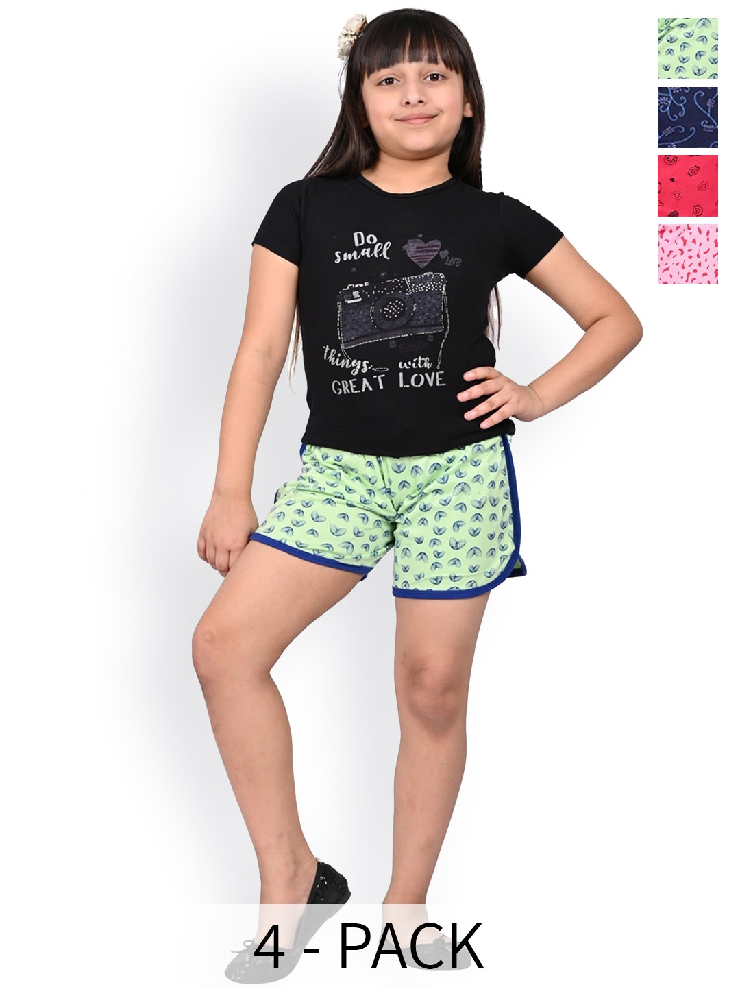 

BAESD Girls Pack of 4 Printed Cotton Hot Pants, Green