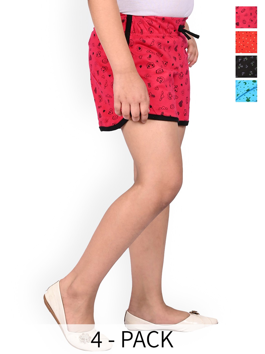 

BAESD Girls Pack Of 4 Conversational Printed High-Rise Cotton Shorts, Pink