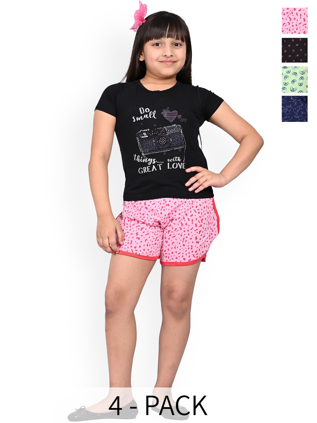 

BAESD Girls Pack of 4 Printed Cotton Hot Pants, Pink