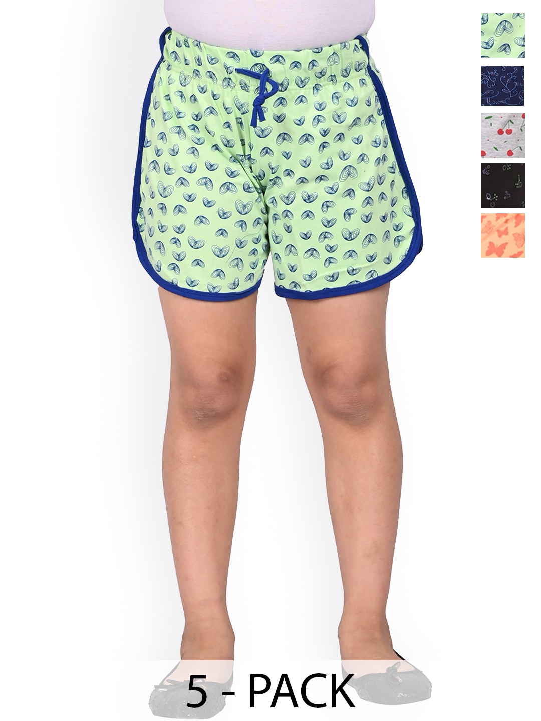 

BAESD Girls Pack of 5 Conversational Printed Cotton High-Rise Shorts, Green