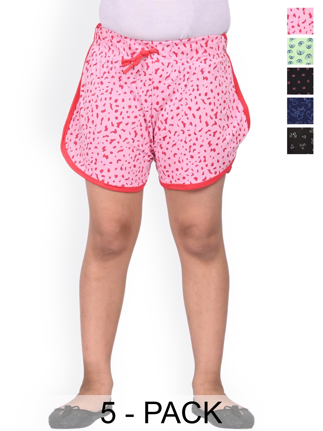 

BAESD Girls Pack Of 5 Printed Cotton High-Rise Hot Pants, Pink