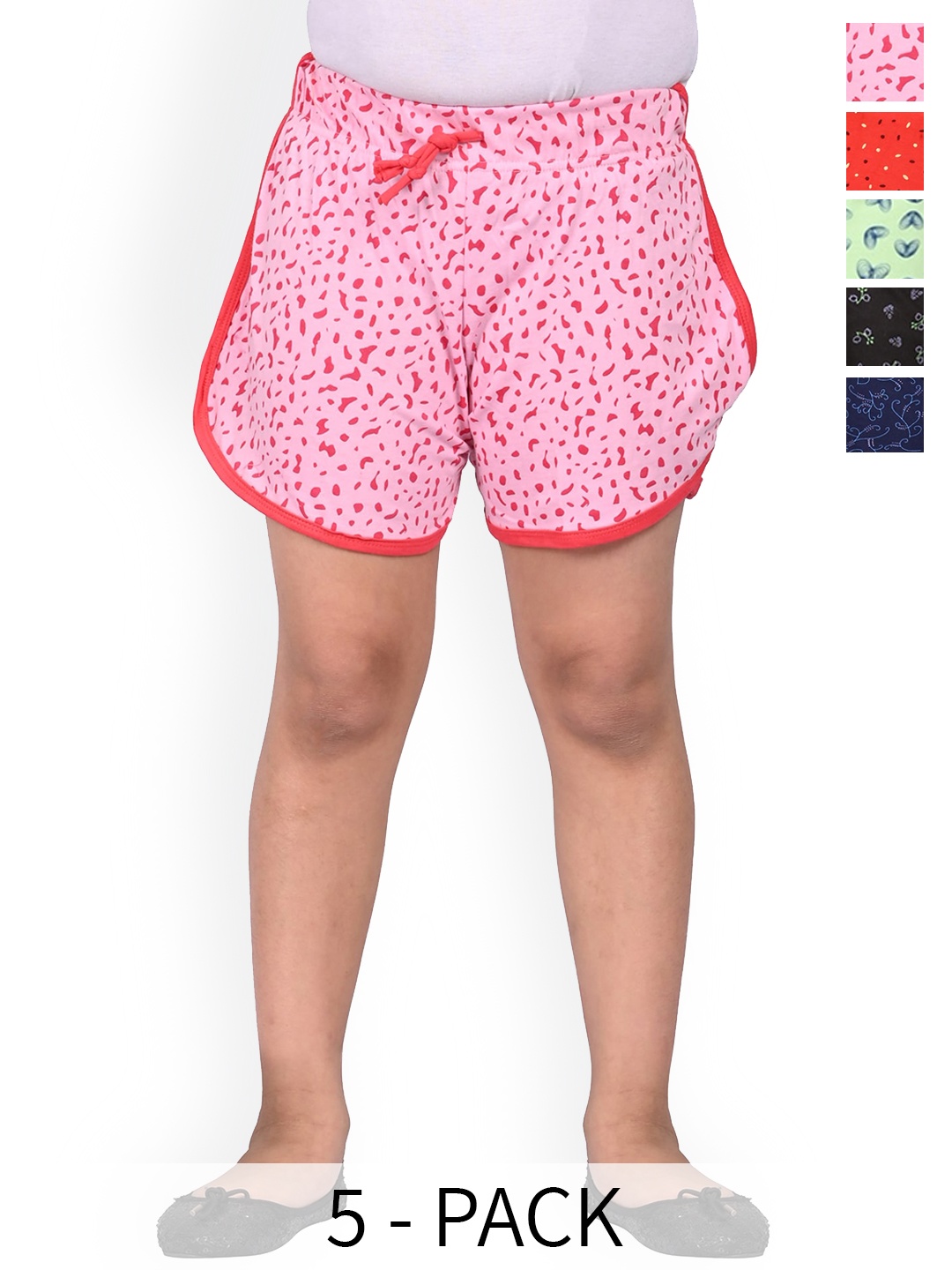 

BAESD Girls Pack Of 5 Printed High-Rise Shorts, Pink
