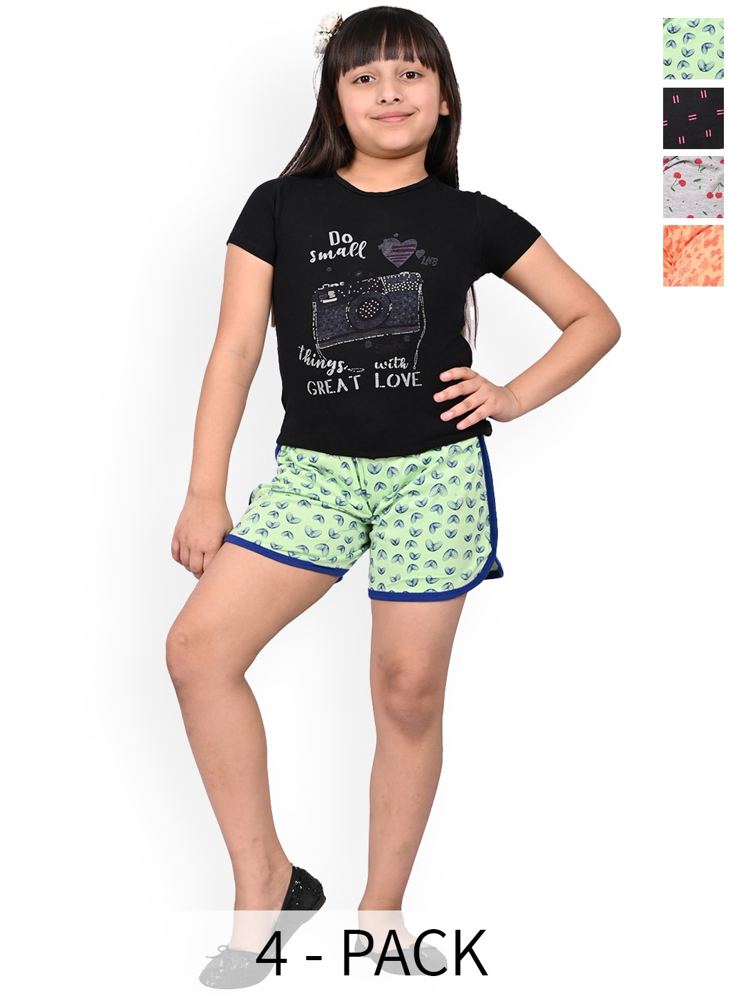 

BAESD Girls Pack Of 4 Conversational Printed High-Rise Cotton Hot Pants, Green