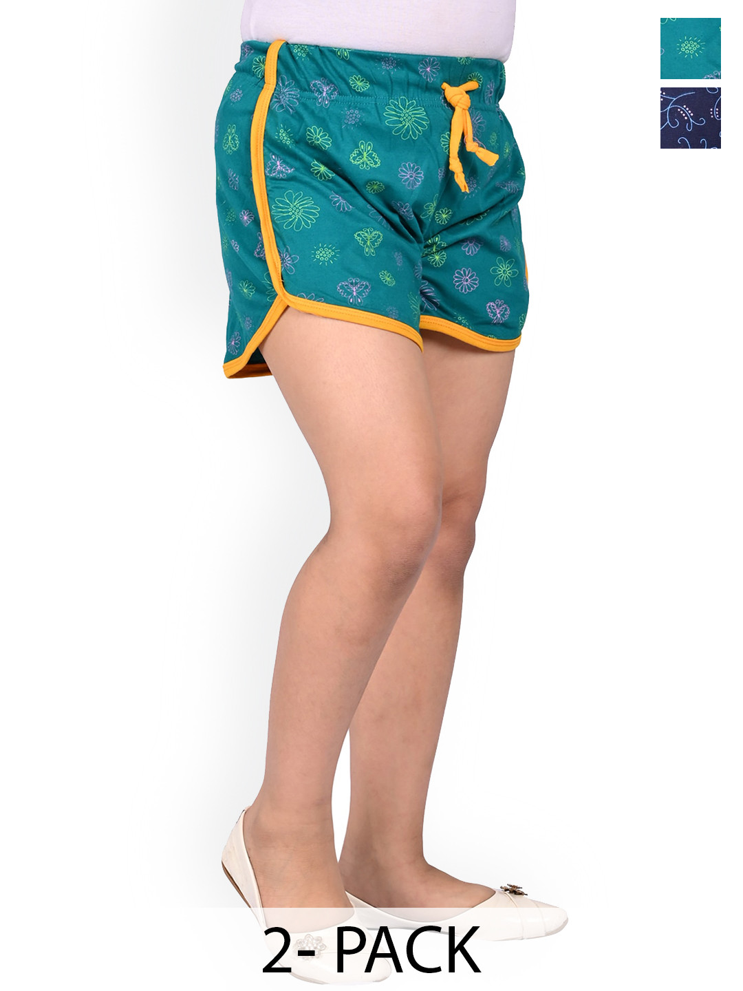 

BAESD Girls Pack Of 2 Printed High-Rise Cotton Shorts, Green