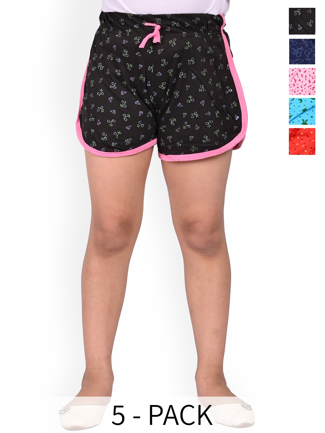 

BAESD Girls Pack Of 5 Printed Cotton High-Rise Hot Pants, Black