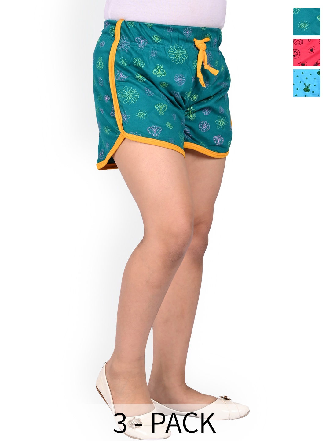 

BAESD Girls Pack Of 3 Printed High-Rise Shorts, Teal