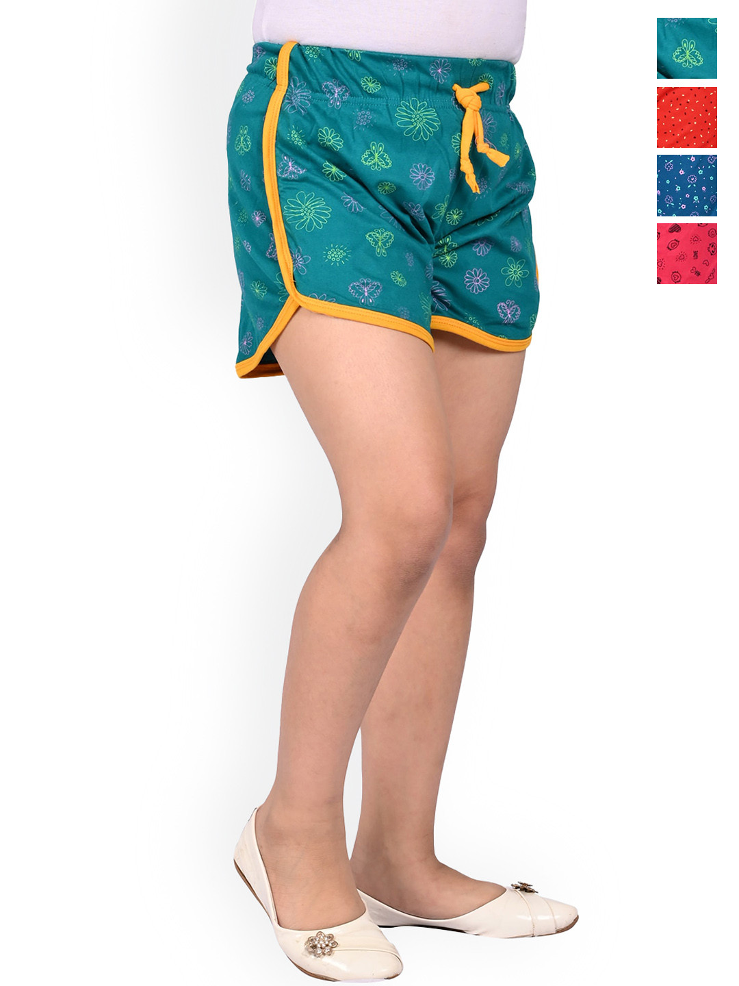 

BAESD Girls Pack Of 4 Printed High-Rise Cotton Shorts, Green