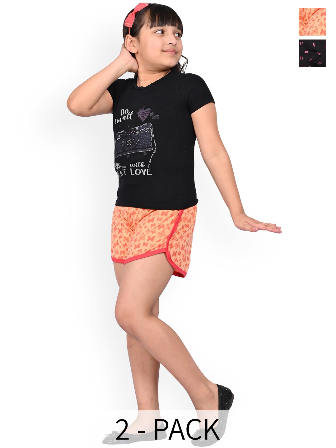 

BAESD Girls Pack Of 2 High-Rise Conversational Printed Cotton Shorts, Orange