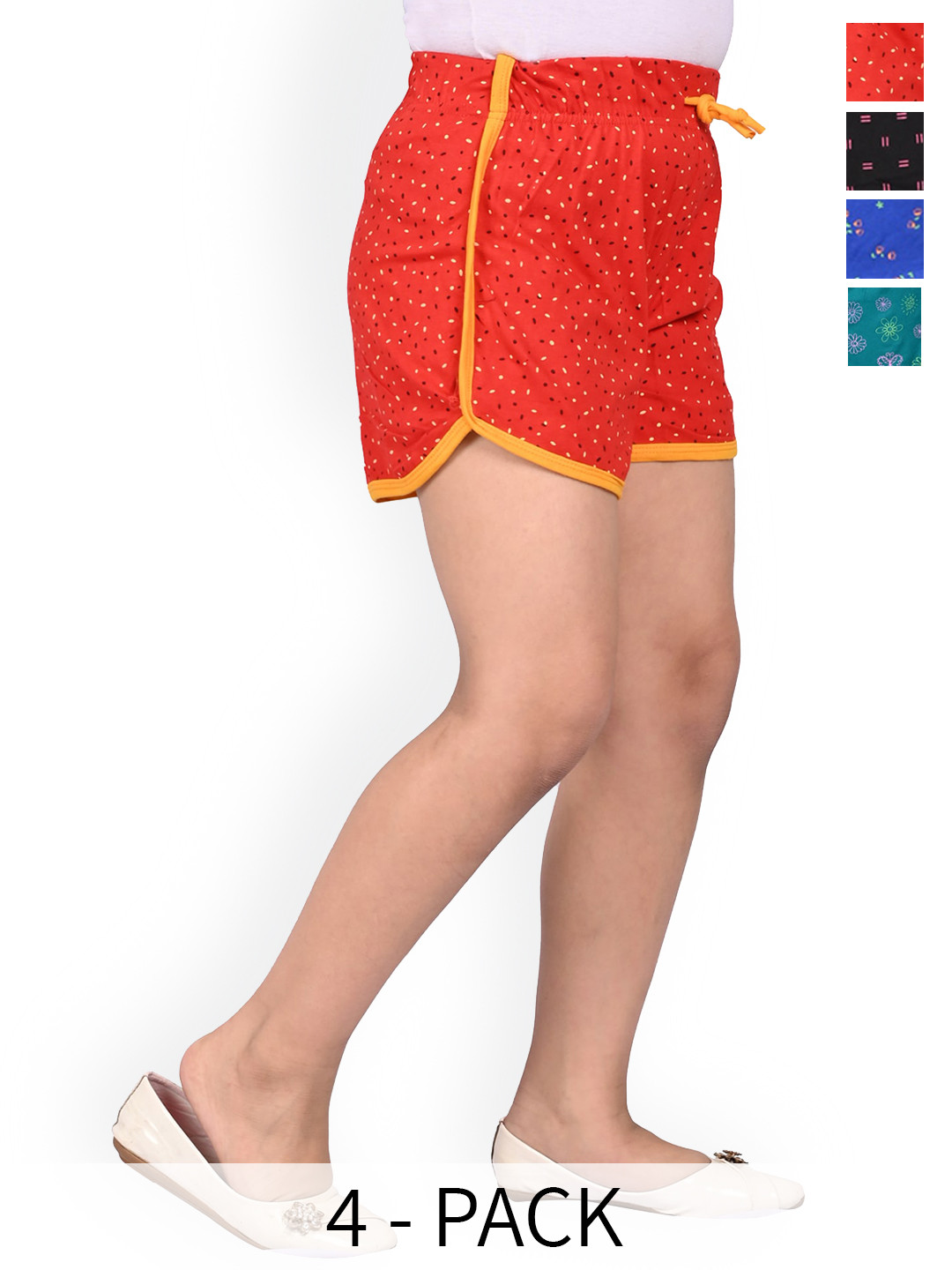 

BAESD Girls Pack Of 4 Printed High-Rise Cotton Shorts, Red