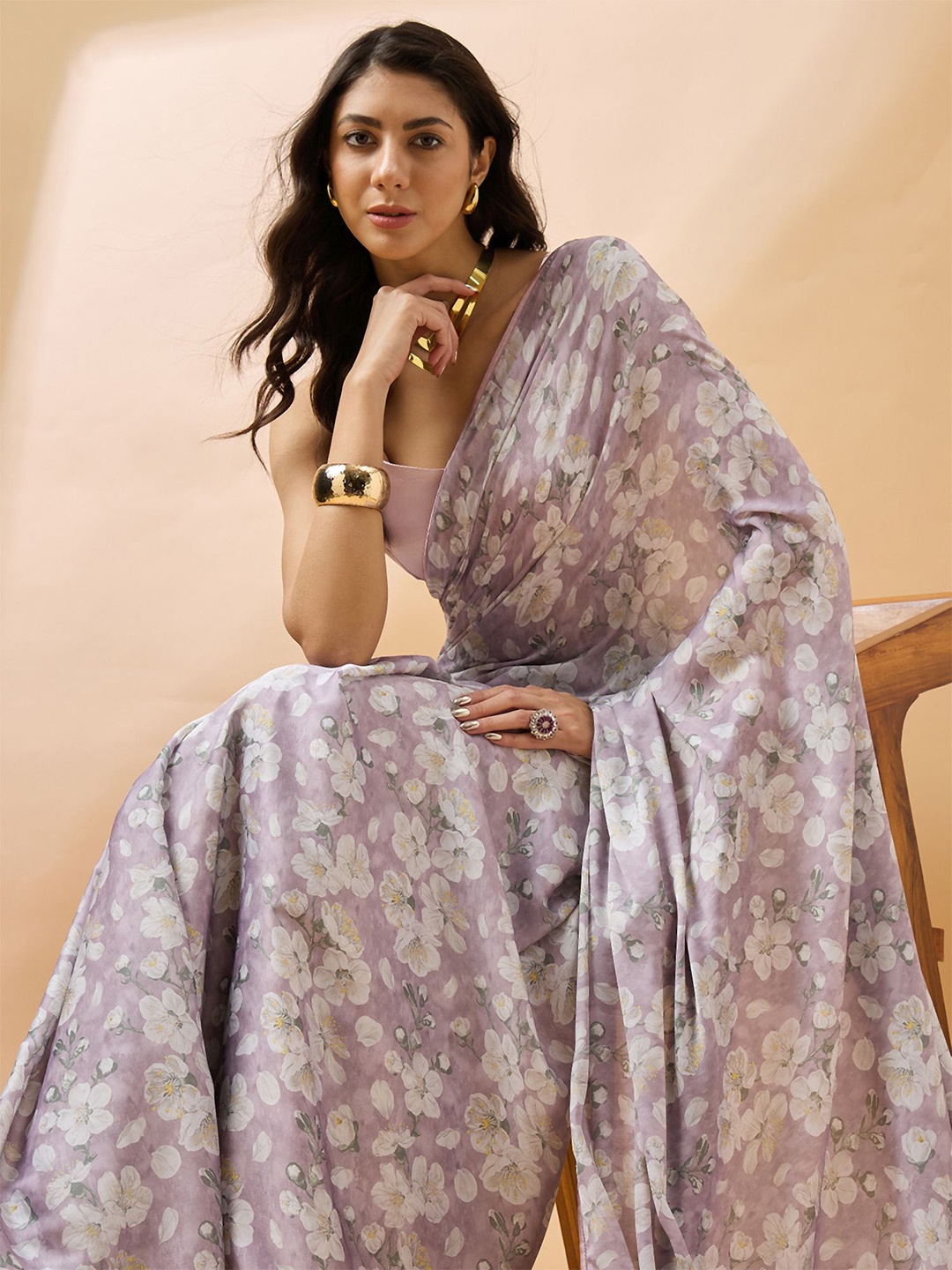 

all about you Lavender Floral Printed Satin Saree