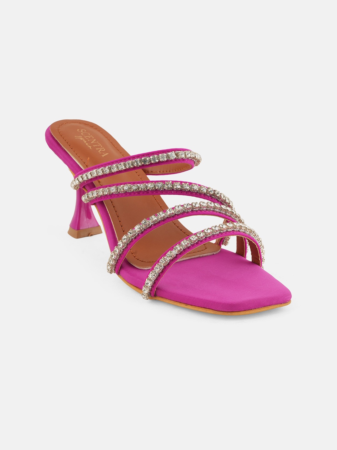 

SCENTRA Embellished Open Toe Slim Heels, Pink