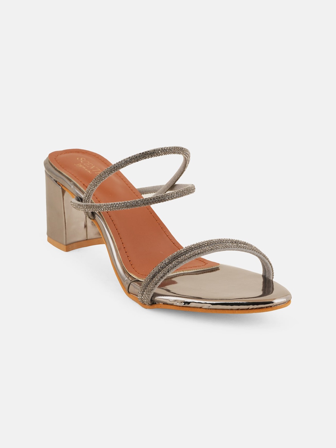

SCENTRA Embellished Open Toe Block Heels, Grey