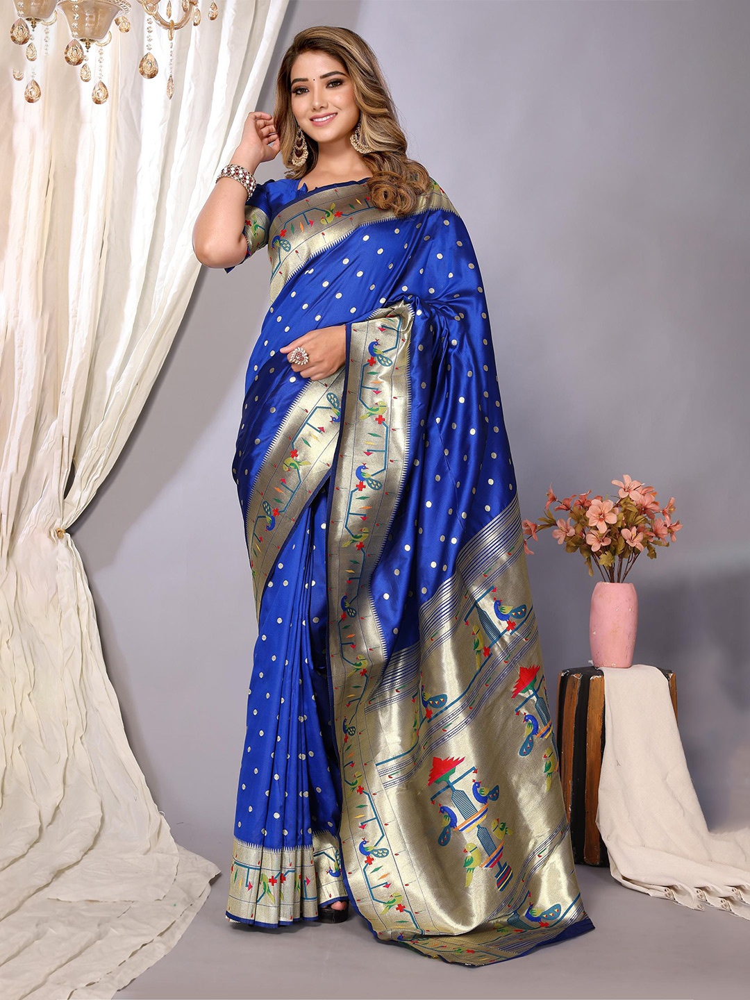 

DIVASTRI Ethnic Motifs Woven Design Zari Paithani Saree, Blue