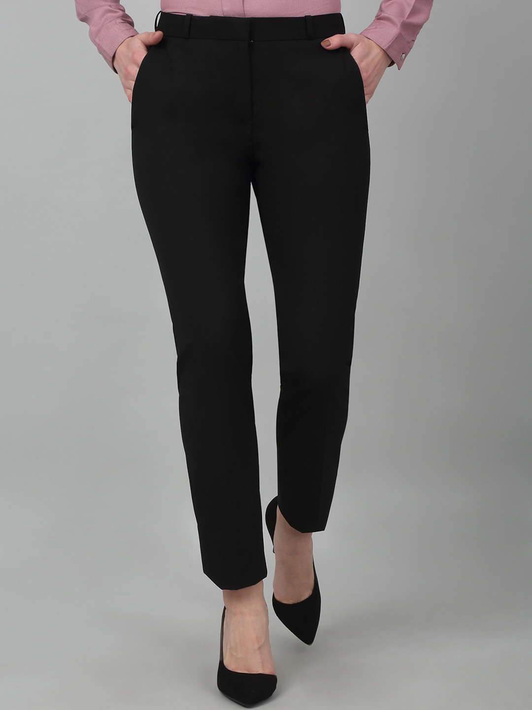 

Cantabil Women Regular Fit High-Rise Plain Formal Trousers, Black