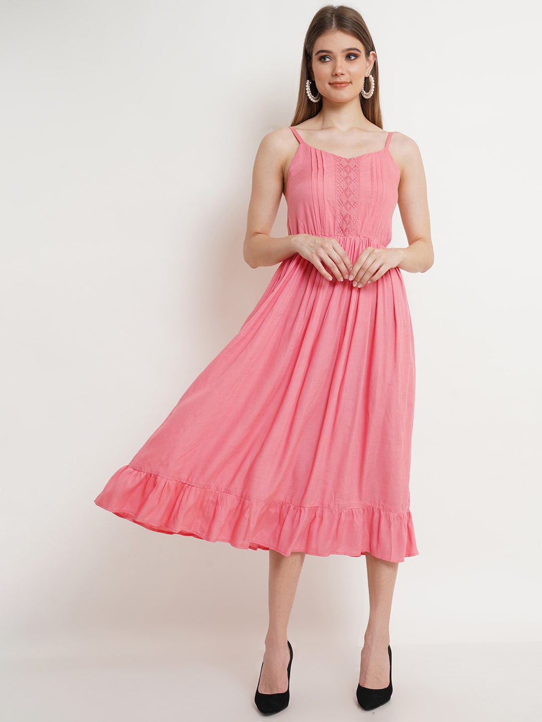 

Purple State Shoulder Straps Fit & Flare Midi Dress, Pink