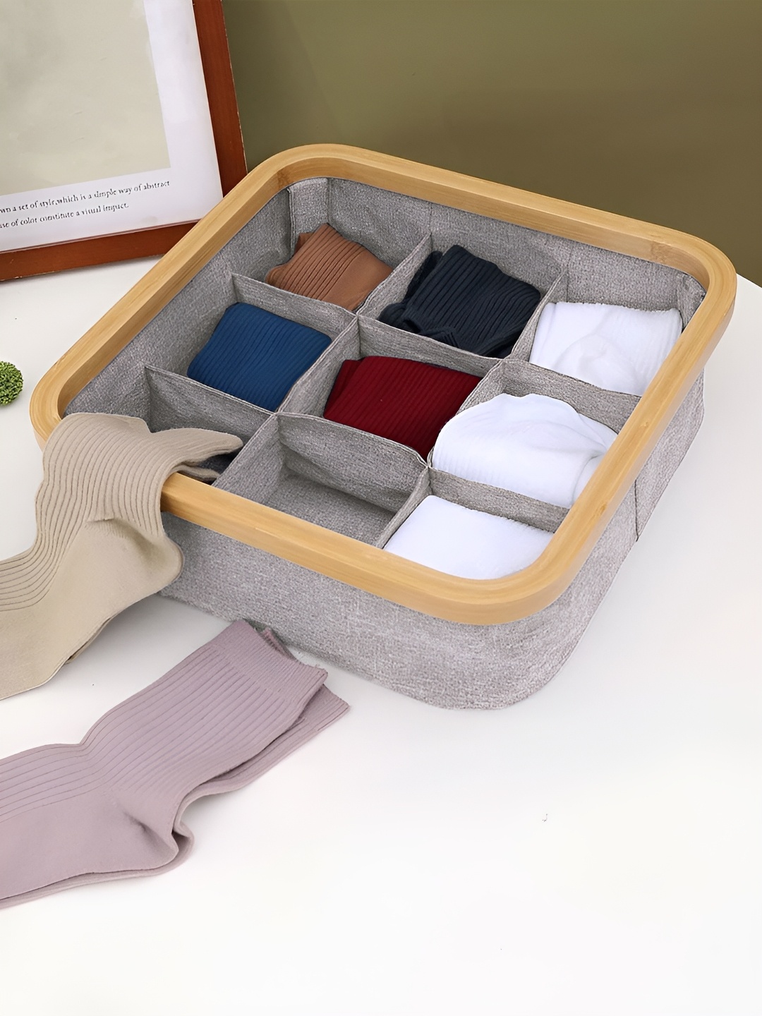 

LUXEHOME INTERNATIONAL Grey Bamboo Drawer Organisers