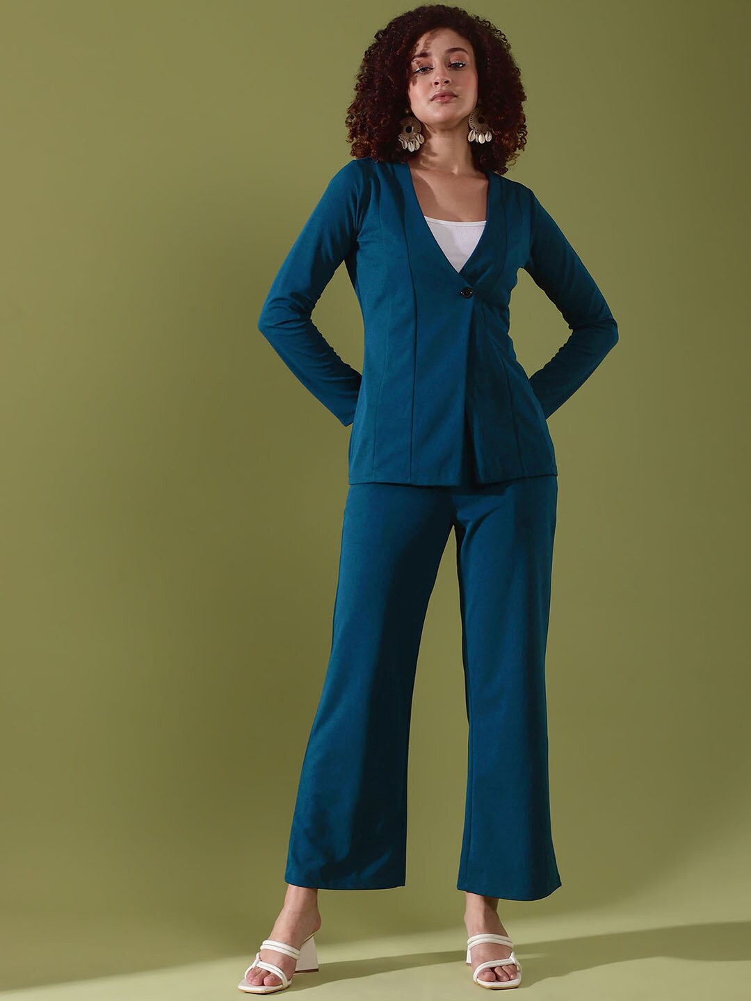 

Selvia V-Neck Full Sleeves Top With Trouser, Teal