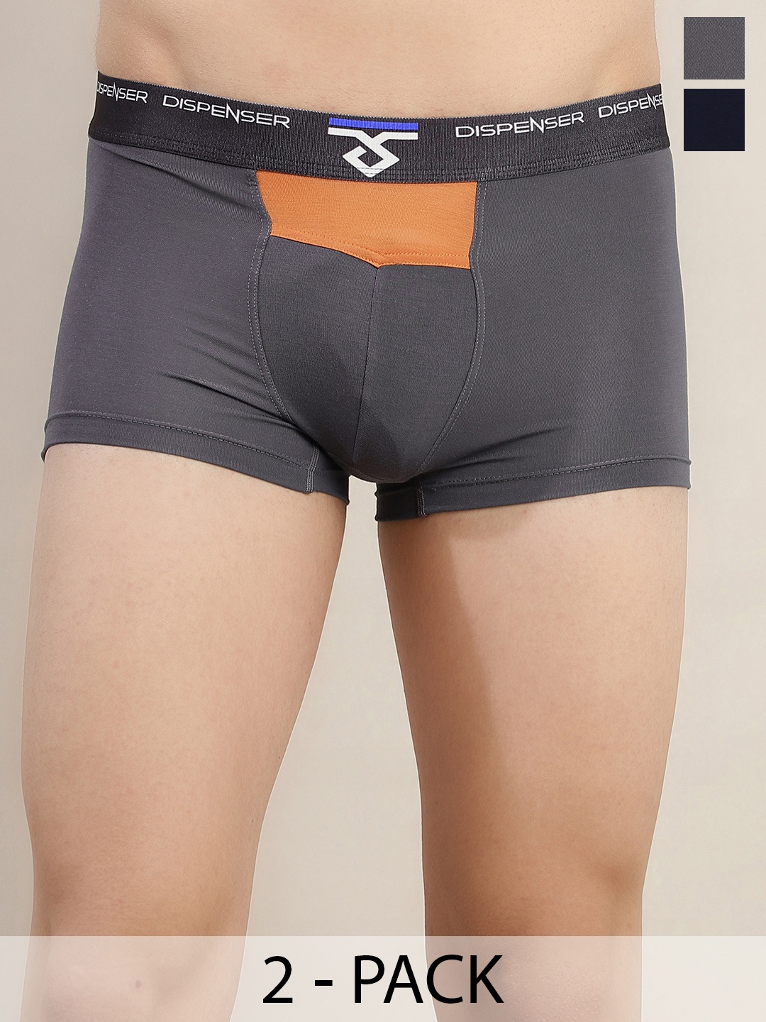 

DISPENSER Pack Of 2 Mid Rise Ultra Soft Trunk S3-Trunk-Blue-Grey-M, Navy blue