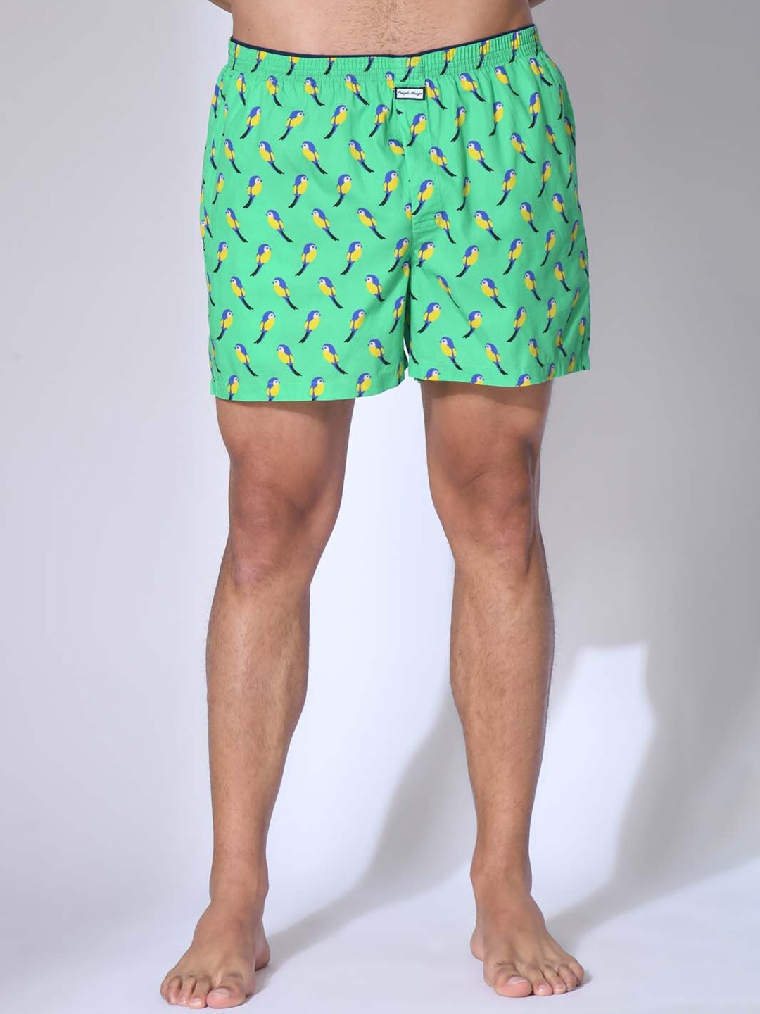 

PURPLEMANGO THE FRUIT OF FASHION Bird Printed Pure Cotton Boxer, Green
