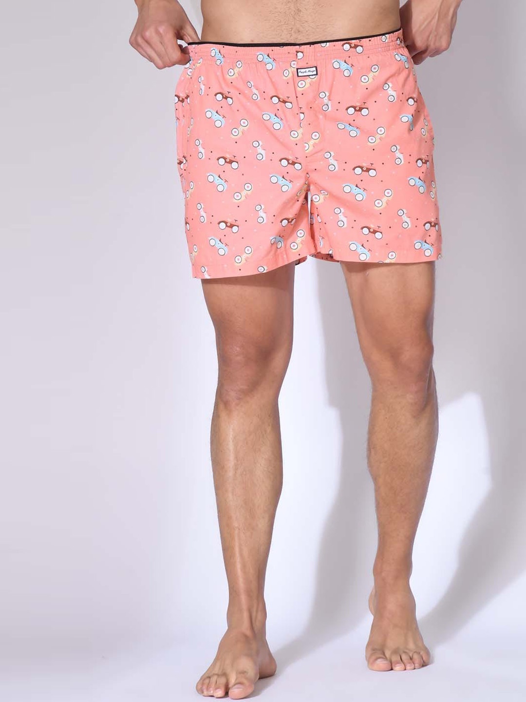 

PURPLEMANGO THE FRUIT OF FASHION Vintage Car Printed Pure Cotton Boxer, Peach