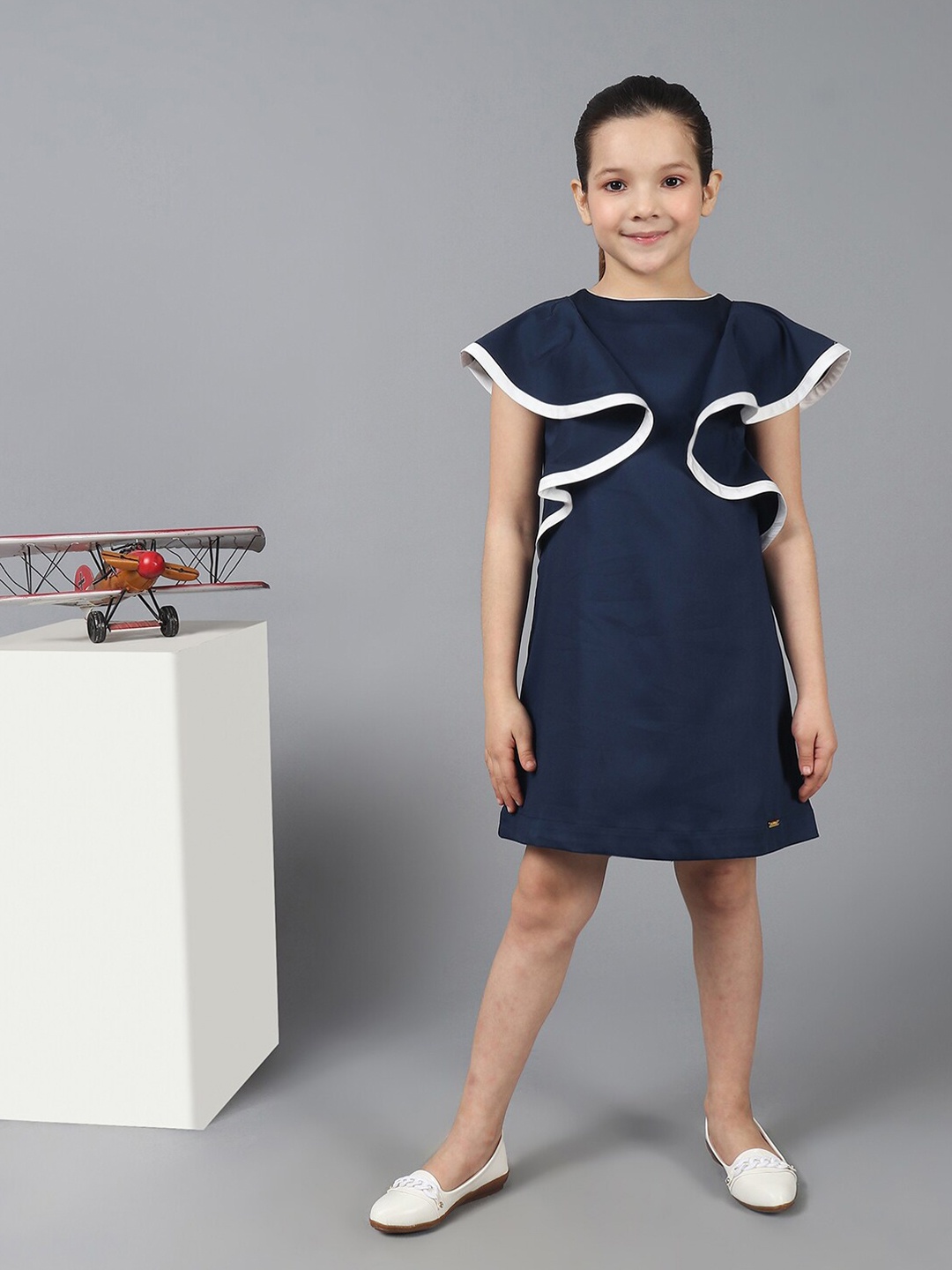 

One Friday Round Neck Short Sleeves A-Line Dress, Navy blue