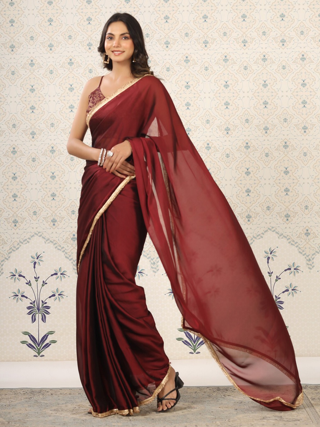 

Ode by House of Pataudi Embellished Ready to Wear Saree, Maroon