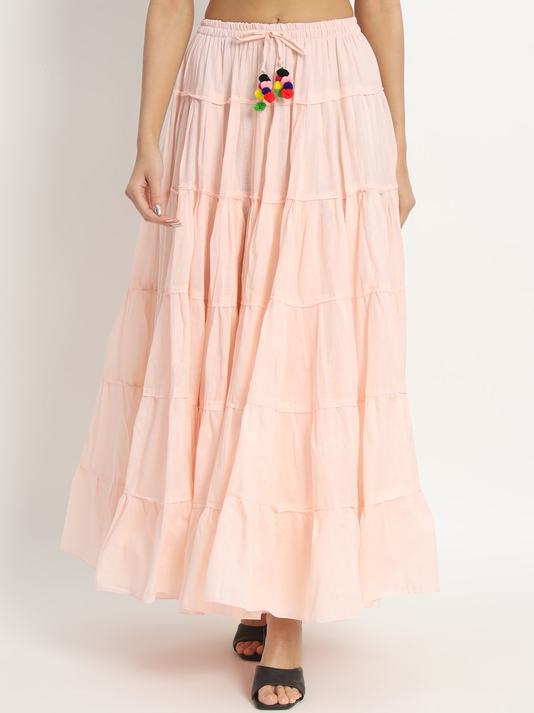 

ZRI Pure Cotton Flared Maxi Skirt, Peach