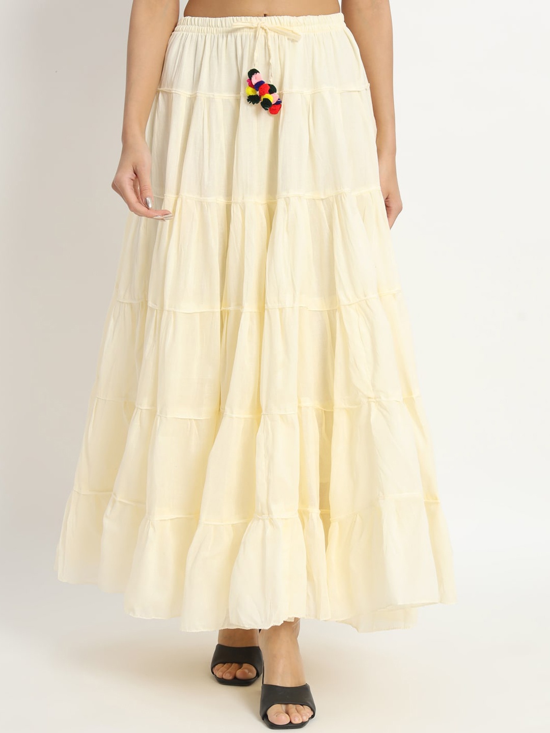 

ZRI Pure Cotton Flared Maxi Skirt, Yellow