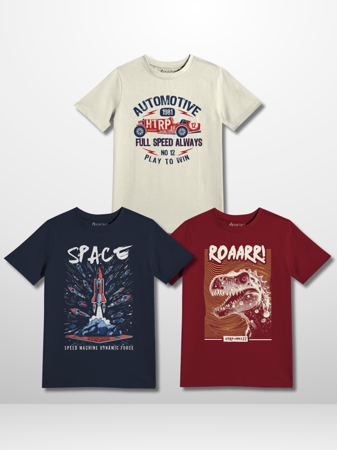 

Huetrap Boys Pack of 3 Graphic Printed Pure Cotton T-shirt, Off white