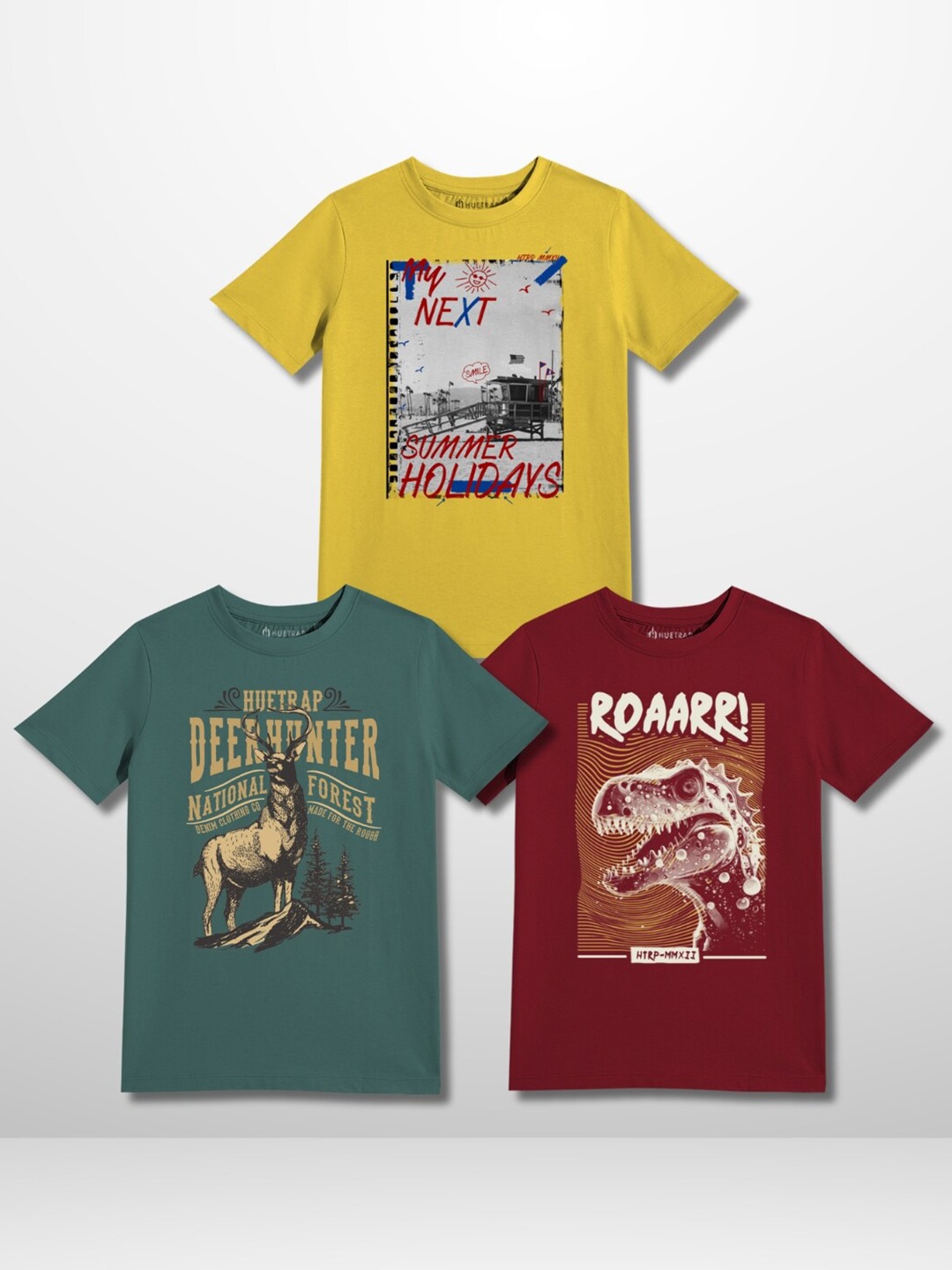 

Huetrap Boys Pack of 3 Graphic Printed Pure Cotton T-shirt, Yellow