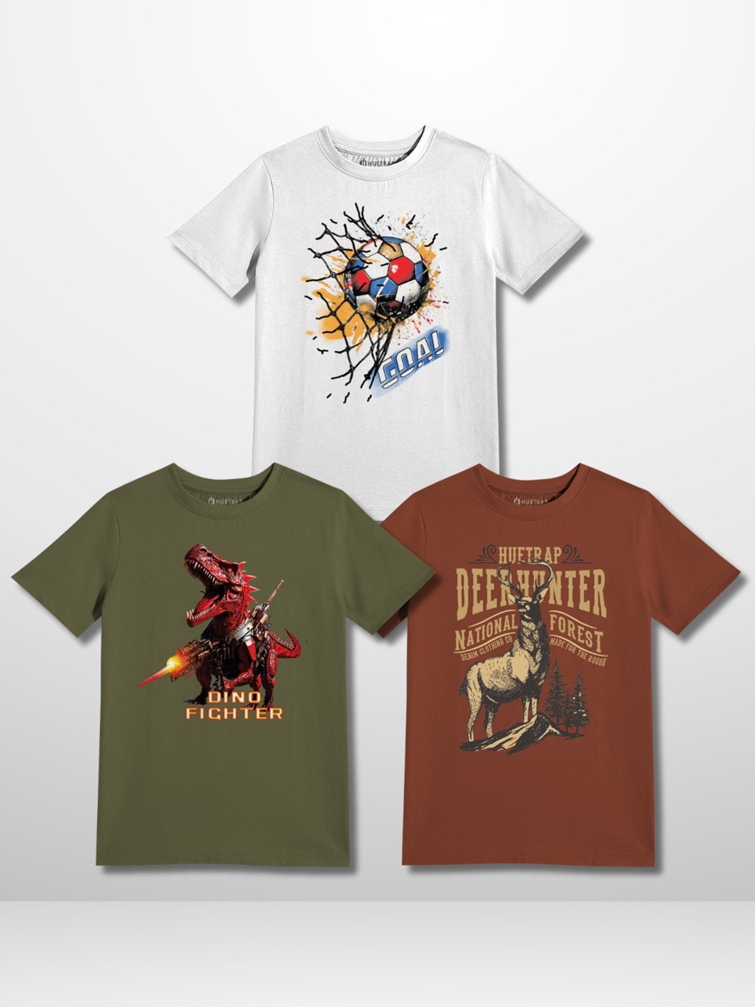 

Huetrap Boys Pack of 3 Graphic Printed Pure Cotton T-shirt, White