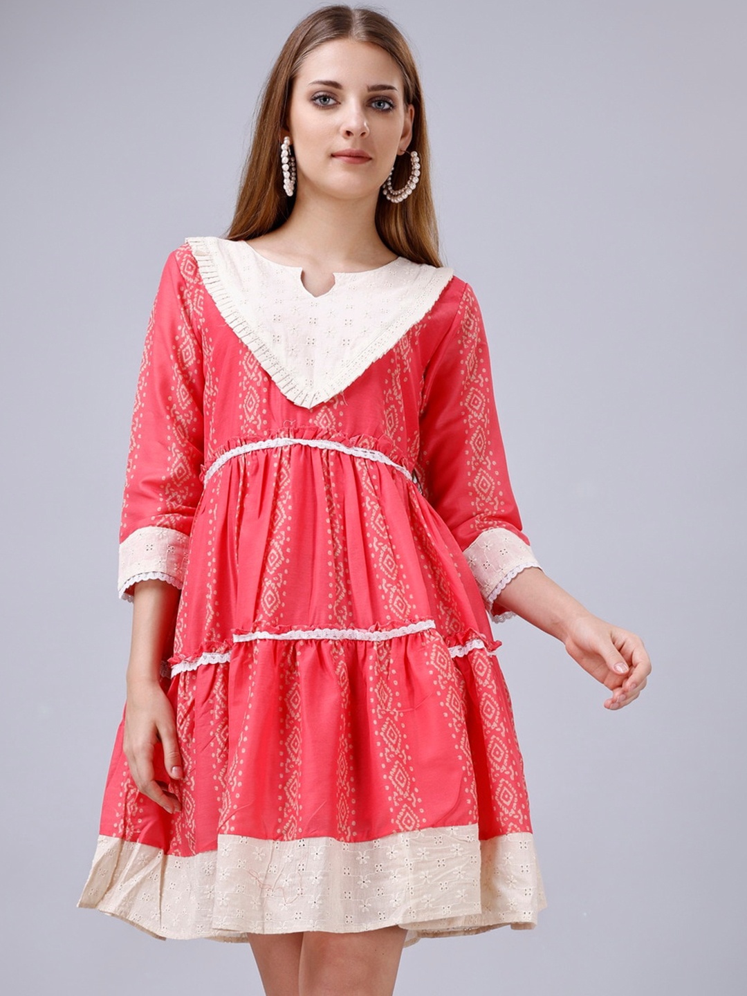 

SANJANA SILK Geometric Printed Fit & Flare Dress, Red