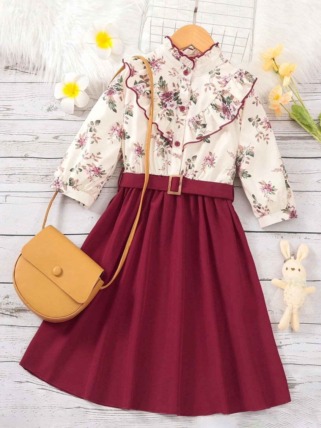 

BAESD Floral Printed Fit & Flare Maxi Dress, Maroon