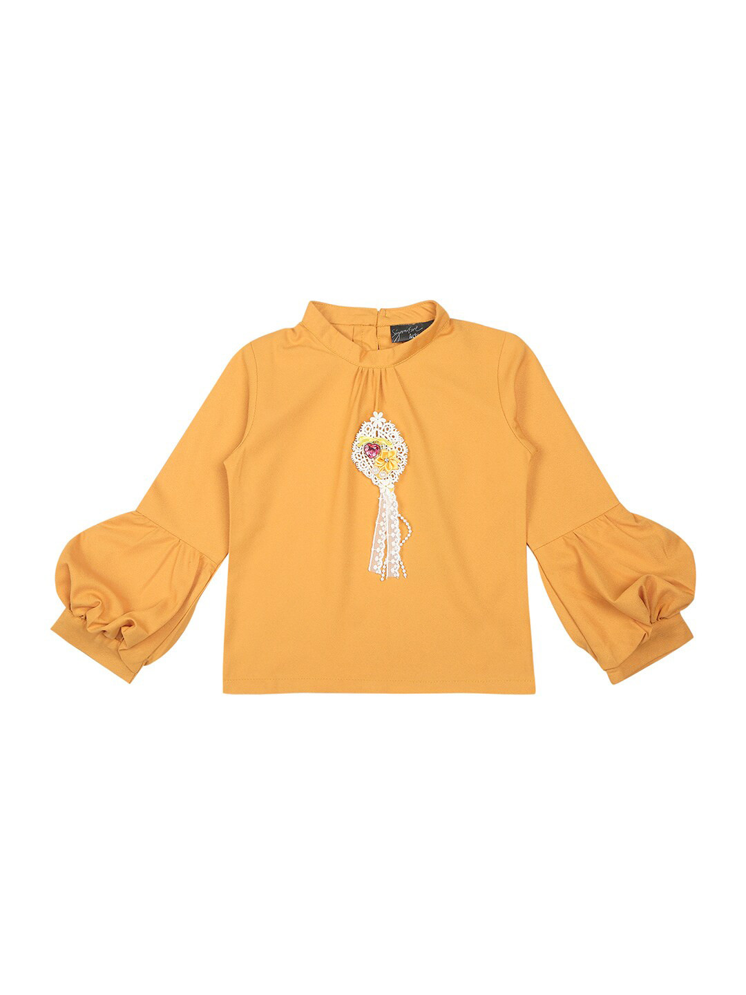 

Actuel Girls Bishop Sleeves High Neck Crepe Top, Orange