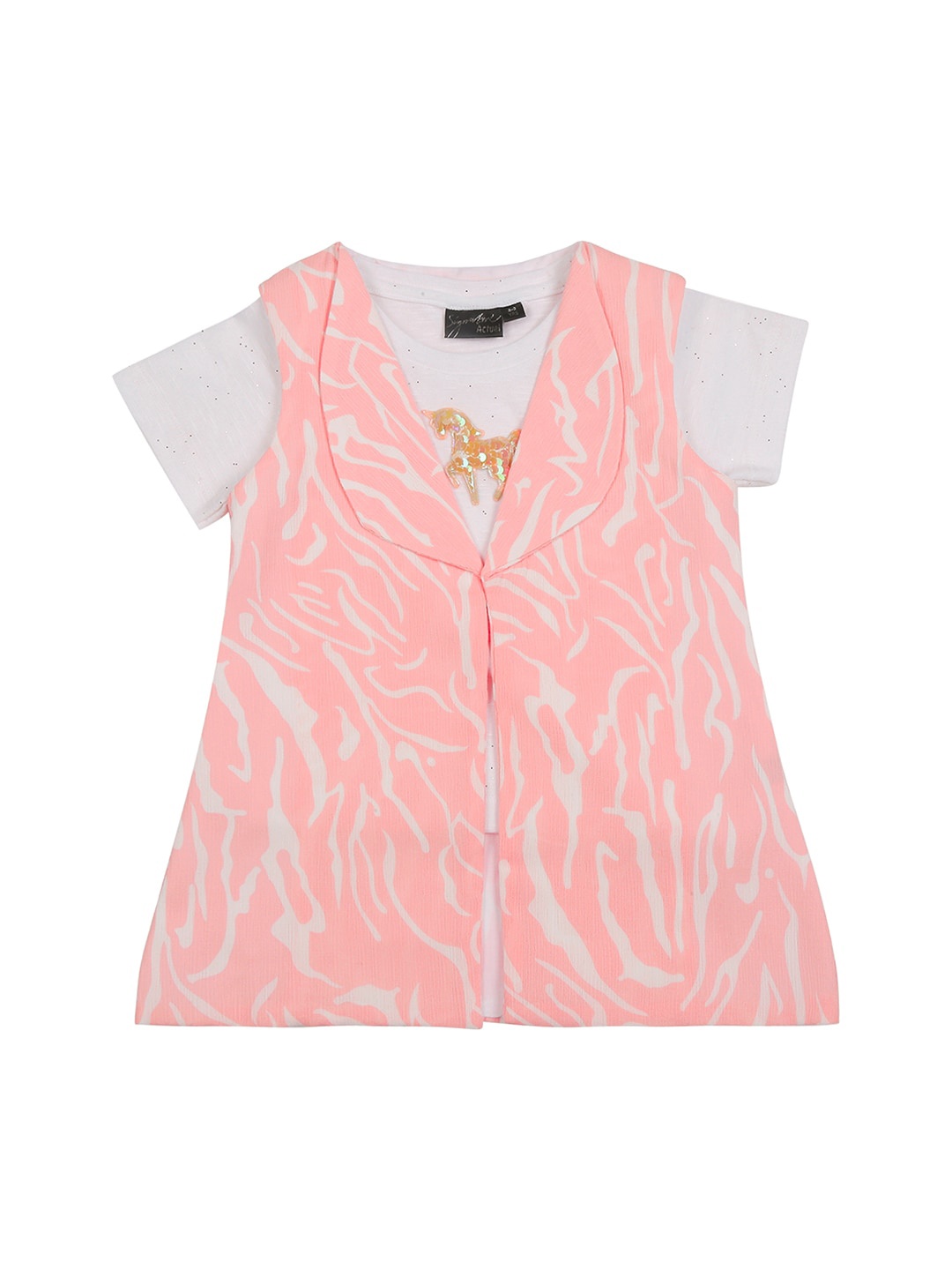 

Actuel Girls Abstract Printed V-Neck Short Sleeves Crepe Top, Peach