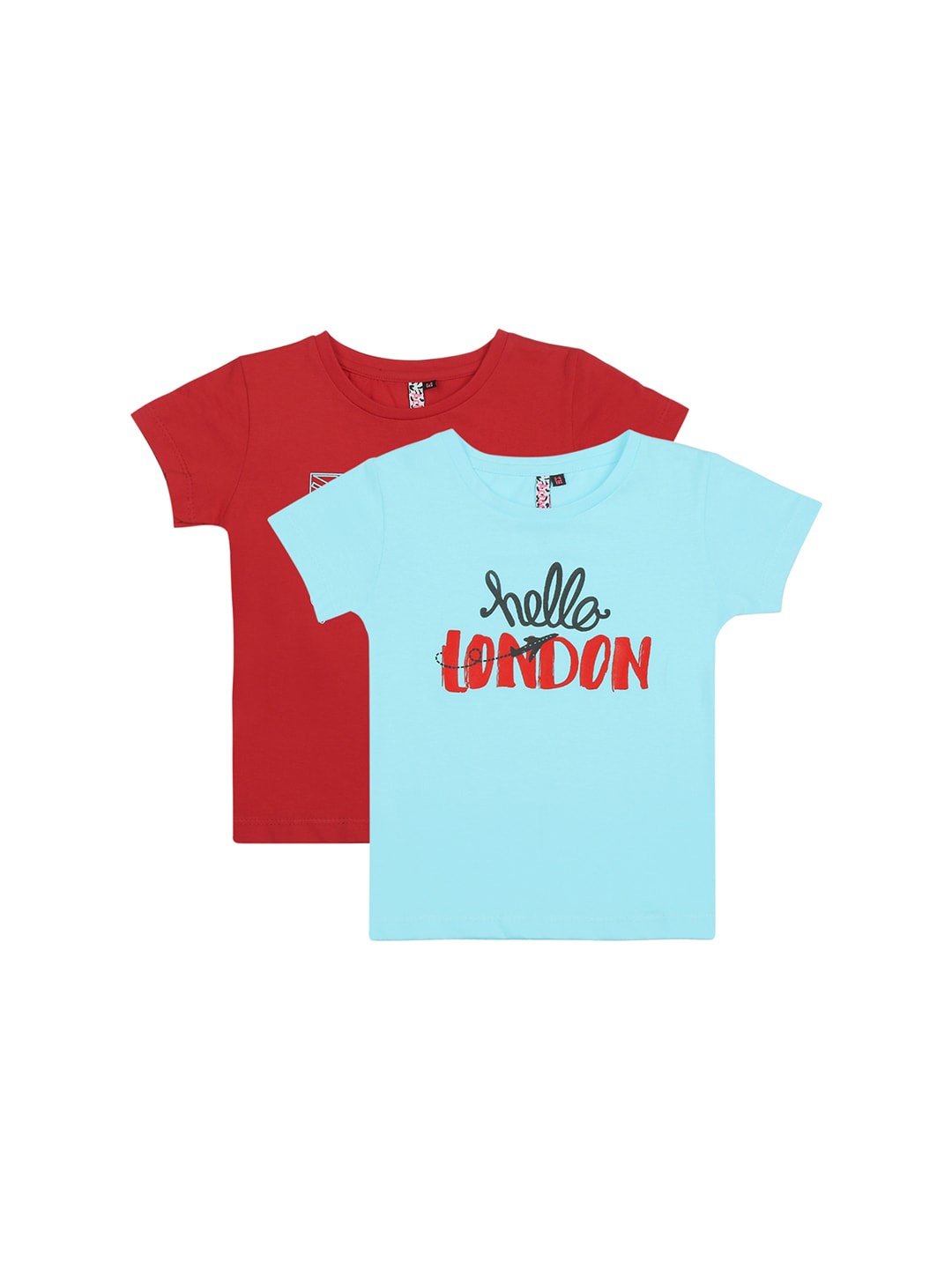 

Actuel Girls Pack of 2 Printed Round Neck Short Sleeves Cotton Top, Red