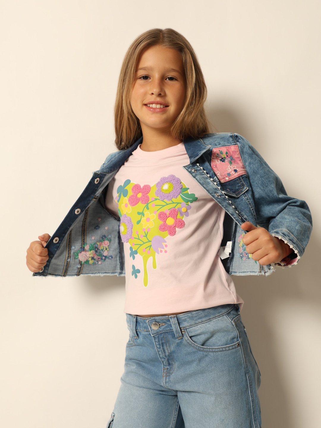 

Vero Moda Girls Floral Printed Round Neck Cotton T-shirt, Pink