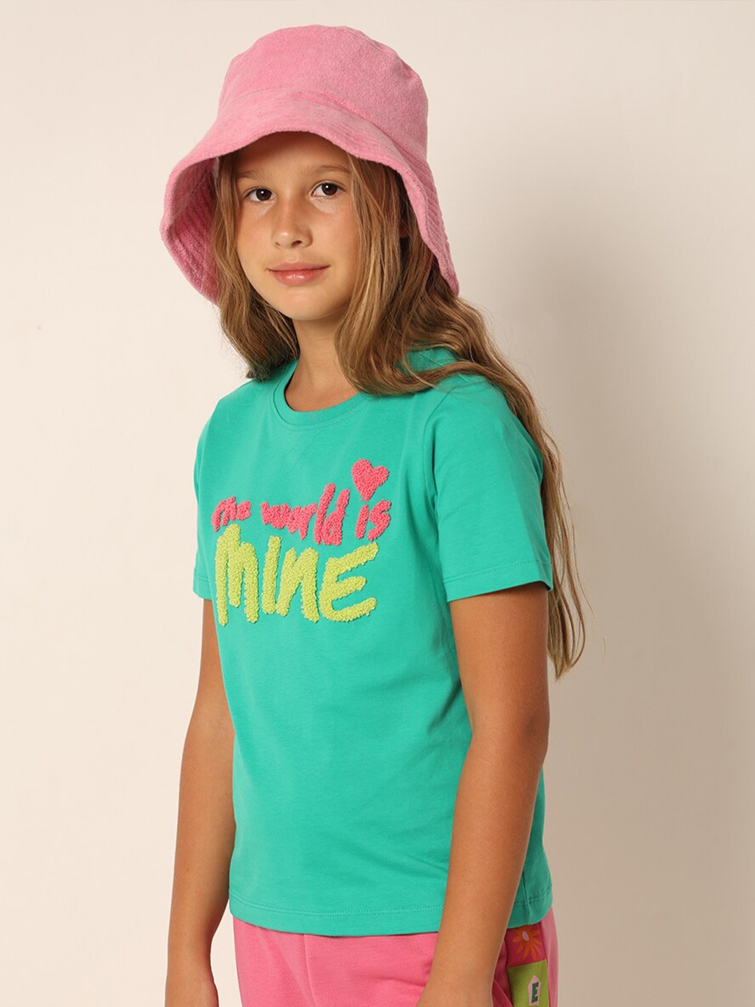 

Vero Moda Girls Typography Printed Round Neck Cotton T-shirt, Green
