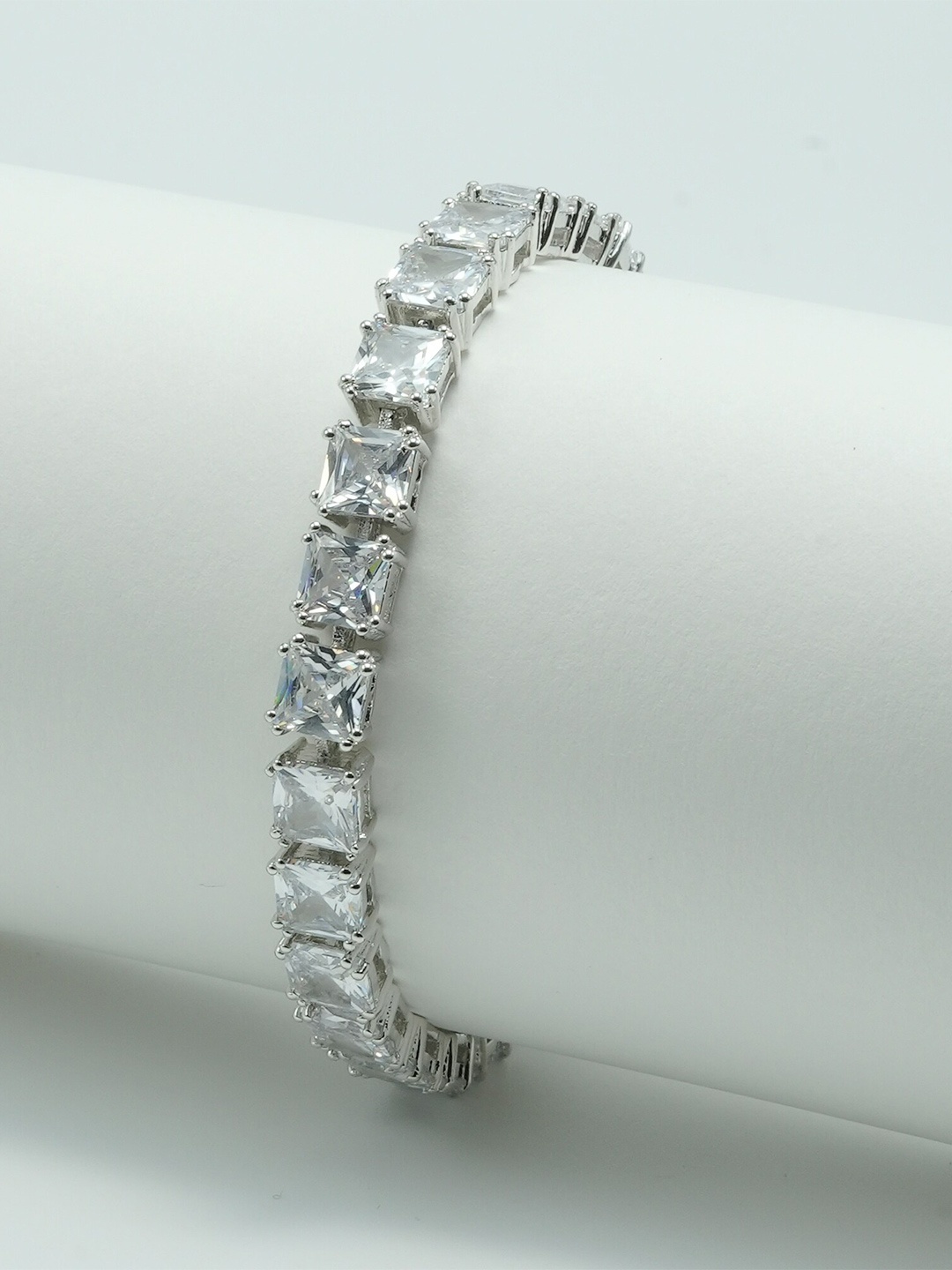 

925 SILLER Rhodium-Plated Sterling Silver Cubic Zirconia-Studded Link Bracelet