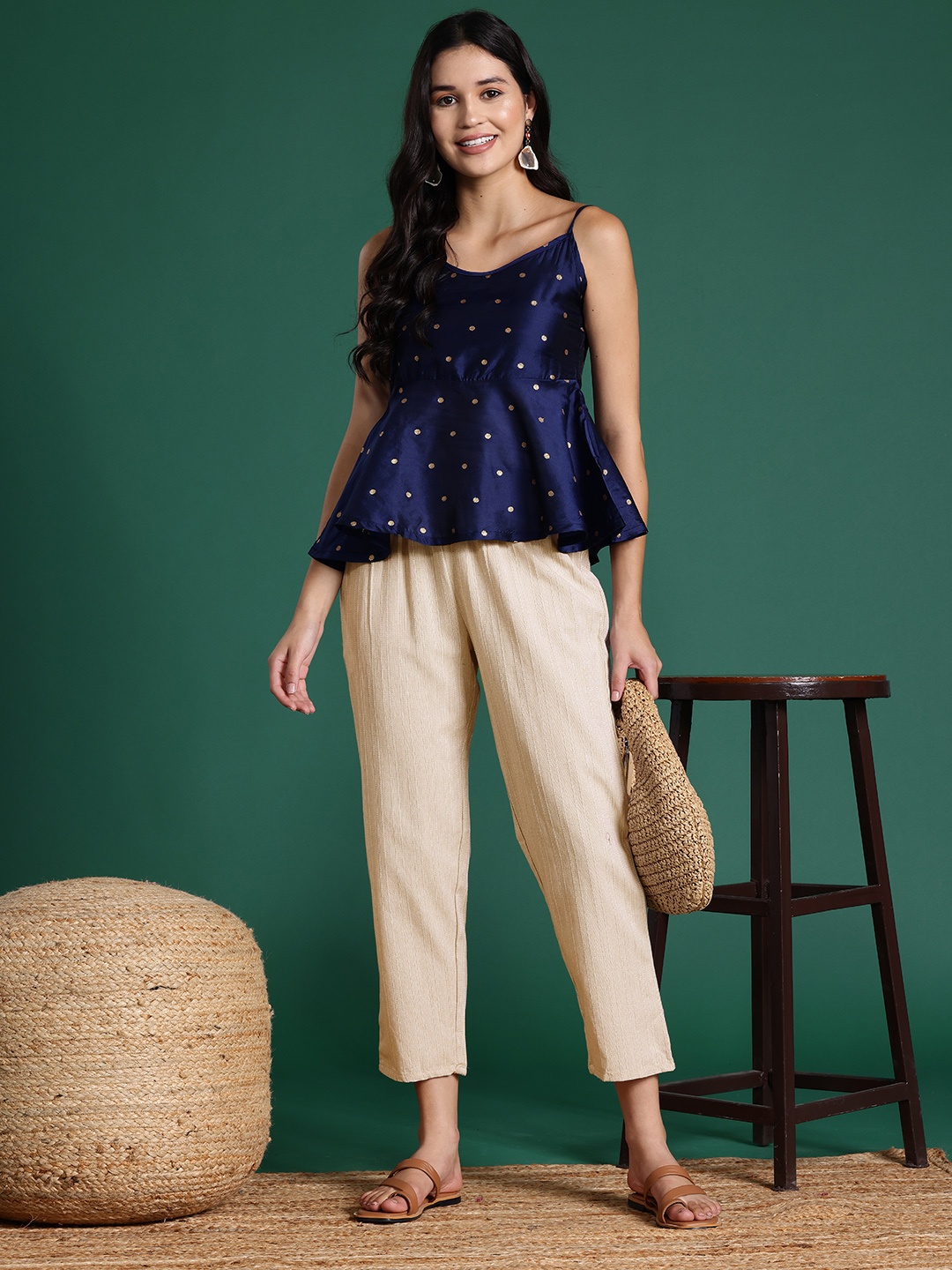 

Sangria Women Striped Cotton Lounge Pants, Beige