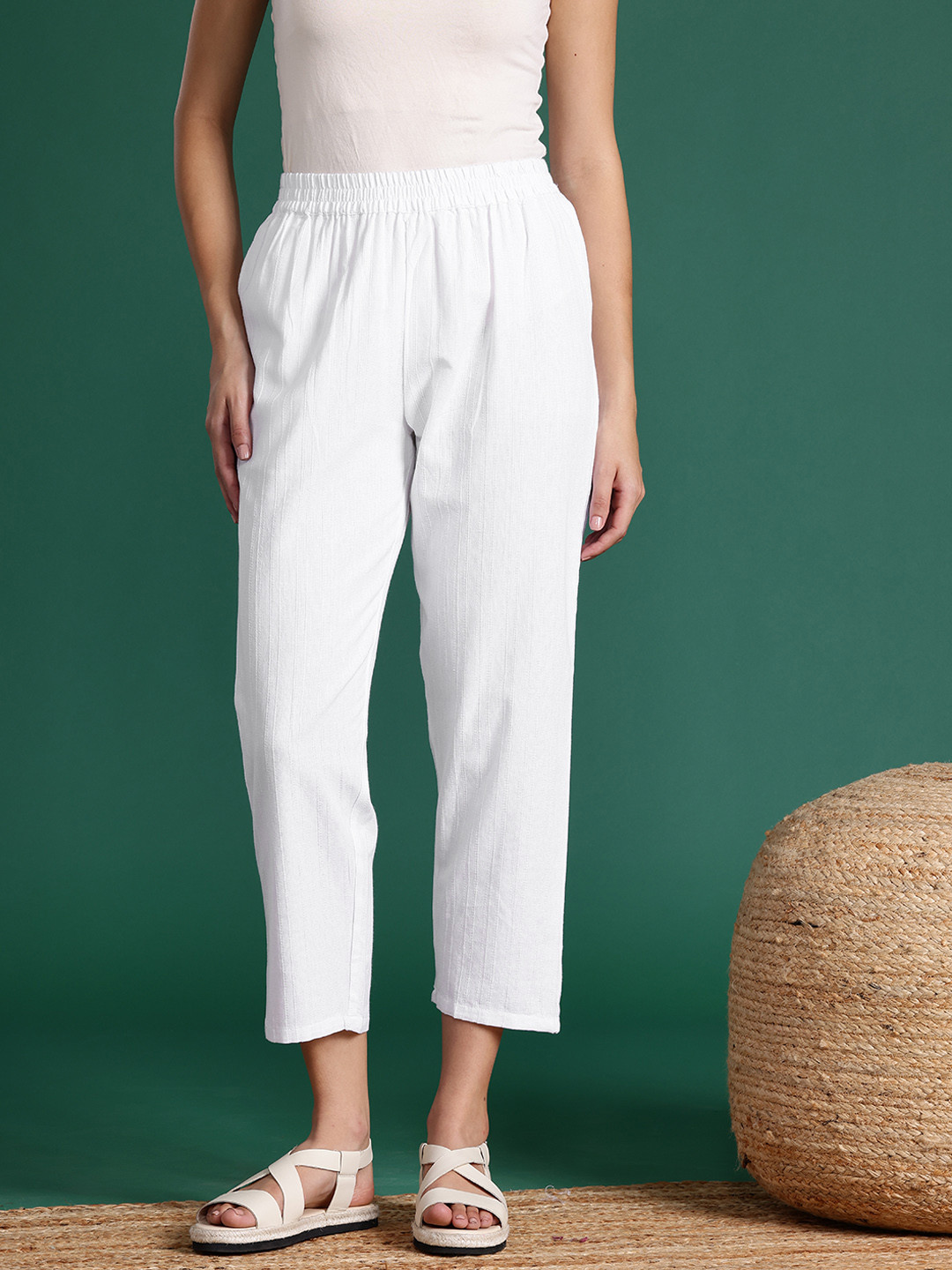 

Sangria Women Striped Cotton Lounge Pants, White