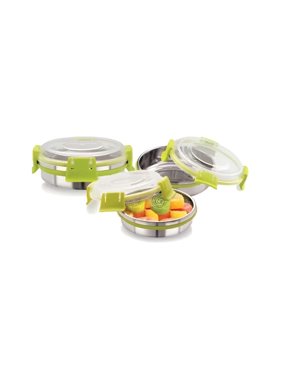 

MAGNUS Green & Steel 3 Pieces Stainless Steel Dishwasher Safe Food Container 200 ml